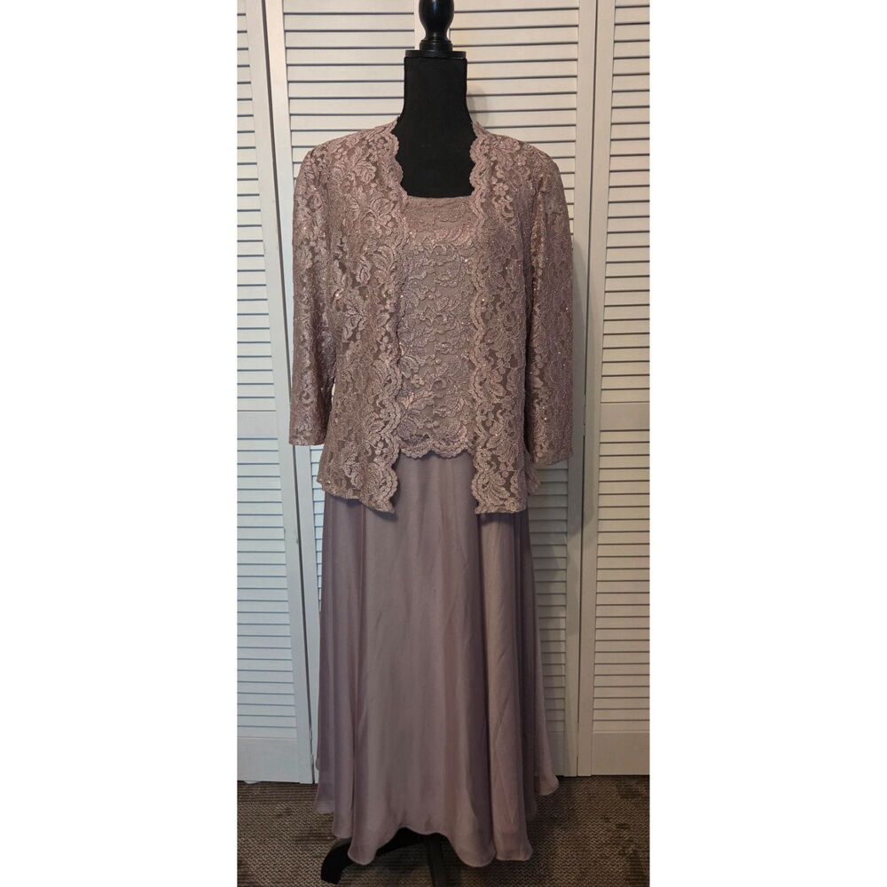 Alex Evenings Mauve Lace Chiffon Mother-of-the-Bride Dress with Jacket-sz14